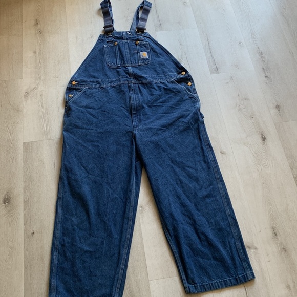 Mens Carhartt Washed Denim Bib Overalls 48/27 - Picture 2 of 10